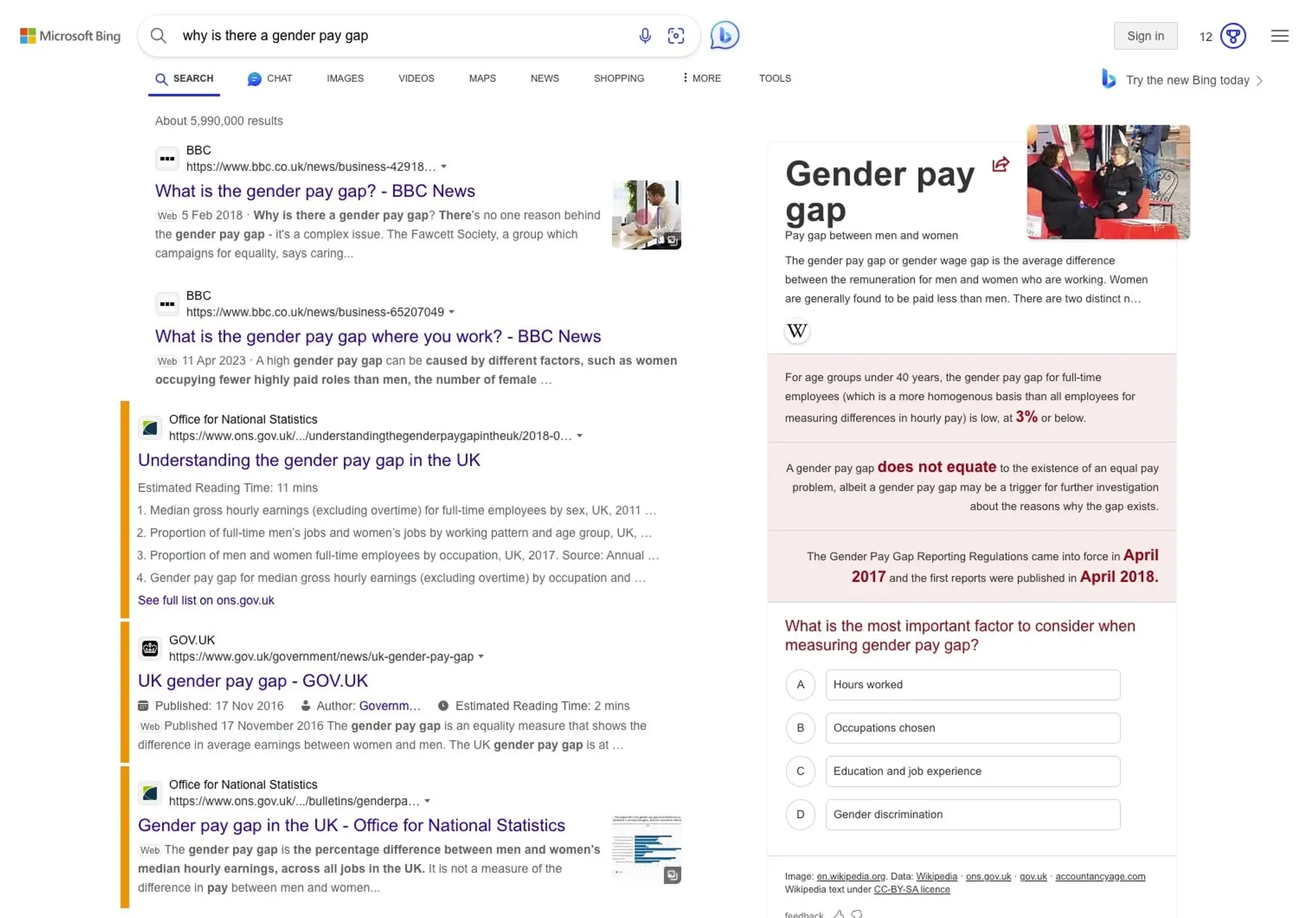 Bing search results showing a competitor highlight